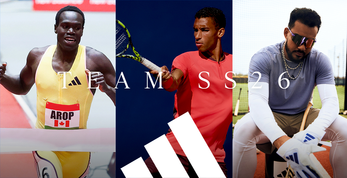 Marco Arop, Félix Auger-Aliassime and Anthony Santander take center stage on the cover of the Spring/Summer 2026 catalog