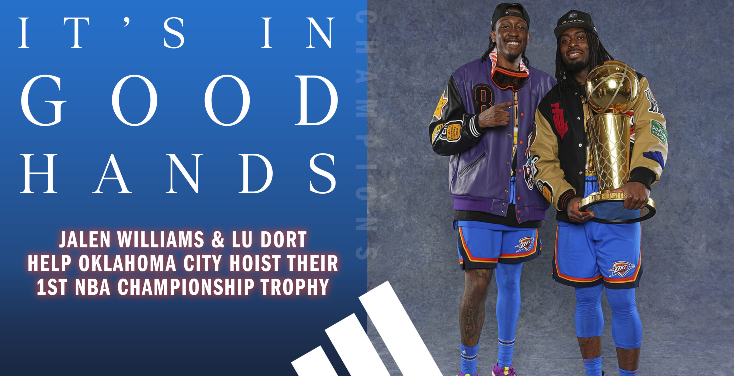 Jalen Williams & Lu Dort help OKC hoist their 1st NBA Championship Trophy.