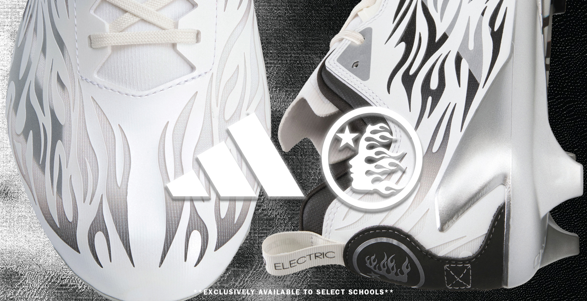 The all new white Adizero Hellstar Football Cleat; exclusively available to select schools.